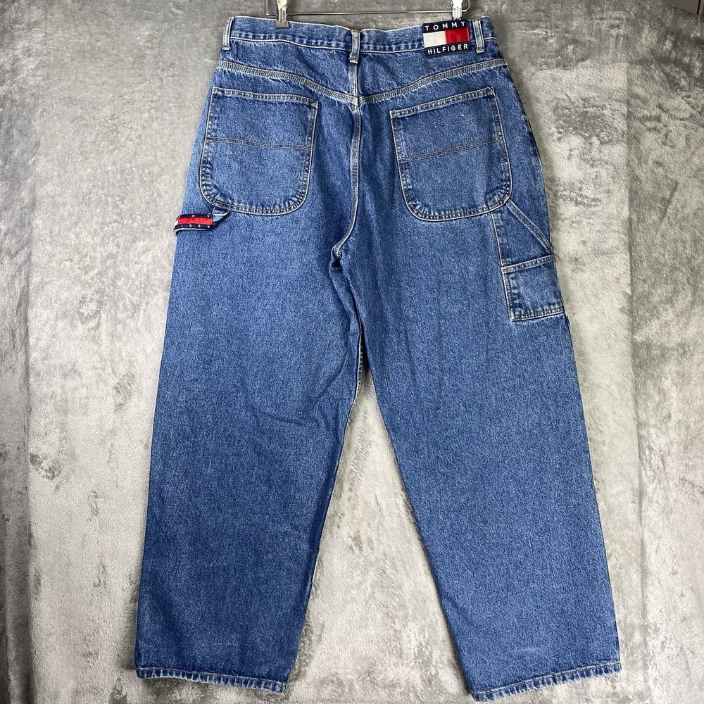 Vtg Tommy Hilfiger Jeans Mens 38x32 (fit 36x30) Logo Carpenter Hammer Loop 90s